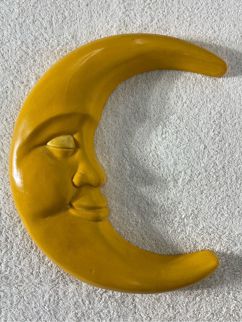 Vitrex KP 2008 Yellow Chalkware Crescent Moon Face Wall Plaque Celestial Decor